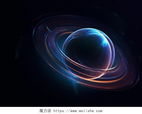 纯黑底色的科技圆透明行星扭曲科技概念未来宇宙概念图